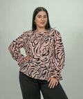 voice fashion Γυναικεία Μπλούζα Ροζ με Animal Print και Μακρύ Μανίκι