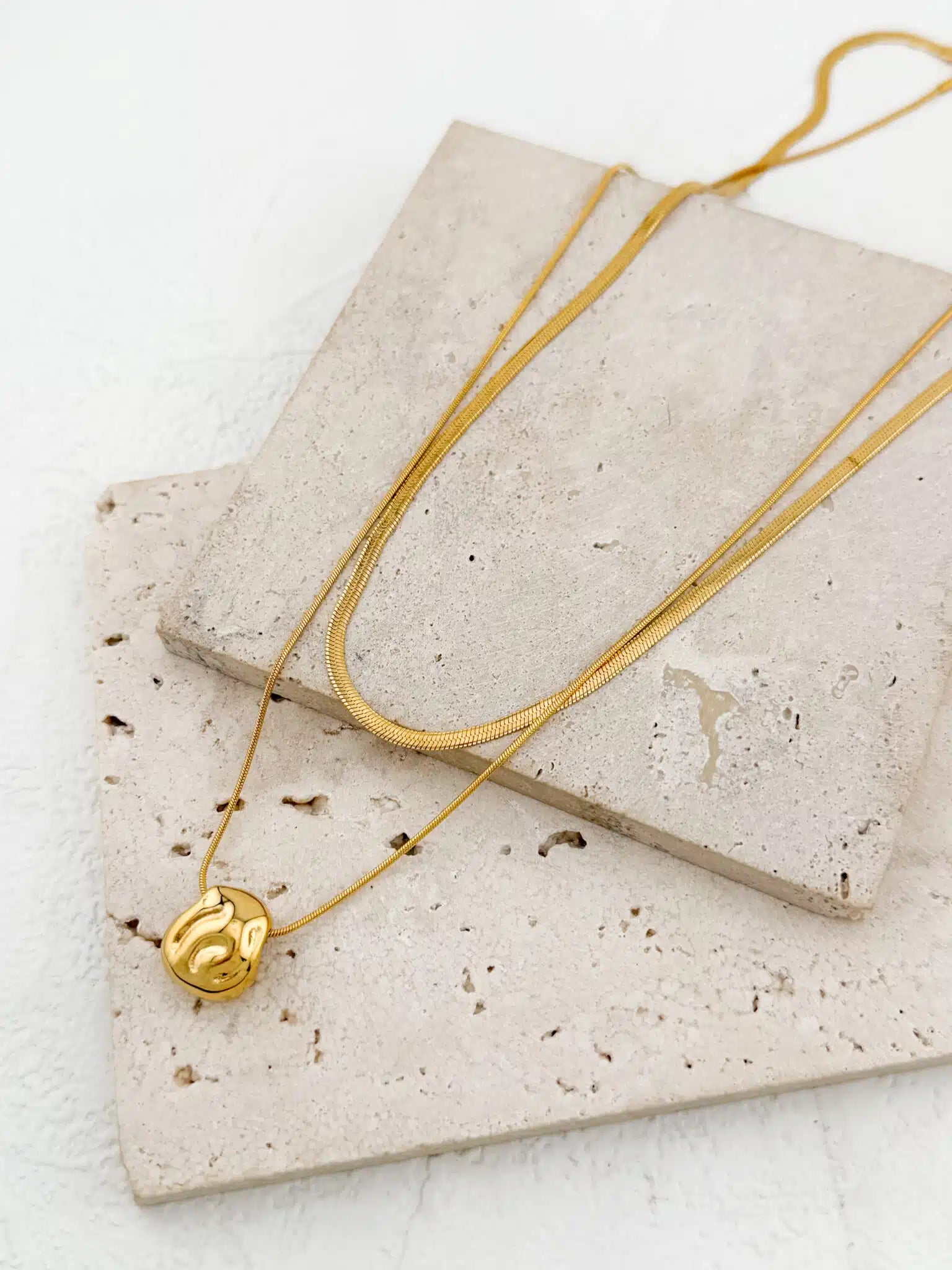Ατσάλινο Διπλό Κολιέ Snake Chain με Organic Μενταγιόν