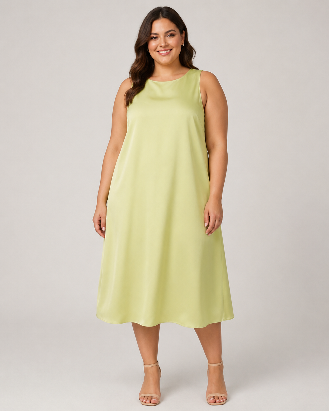 Plus Size Αέρινο Μάξι Φόρεμα Orchidea σε Lime Απόχρωση με Μεταξένια Υφή