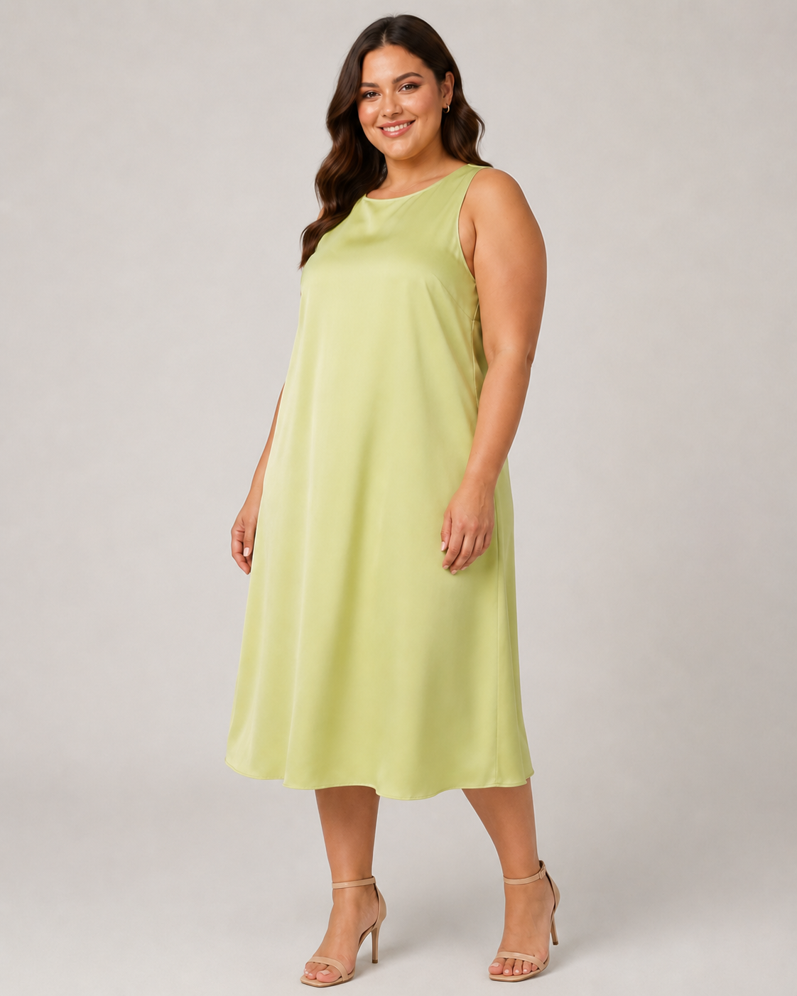 Plus Size Αέρινο Μάξι Φόρεμα Orchidea σε Lime Απόχρωση με Μεταξένια Υφή