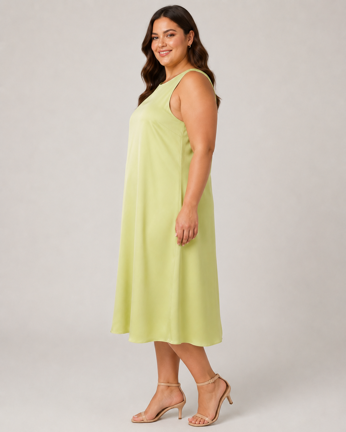Plus Size Αέρινο Μάξι Φόρεμα Orchidea σε Lime Απόχρωση με Μεταξένια Υφή