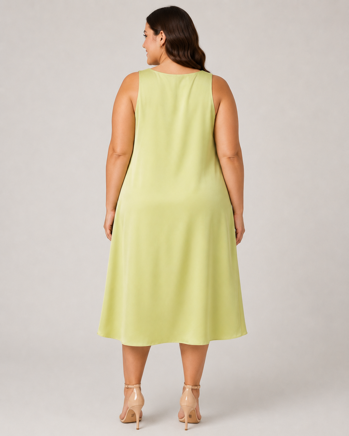 Plus Size Αέρινο Μάξι Φόρεμα Orchidea σε Lime Απόχρωση με Μεταξένια Υφή