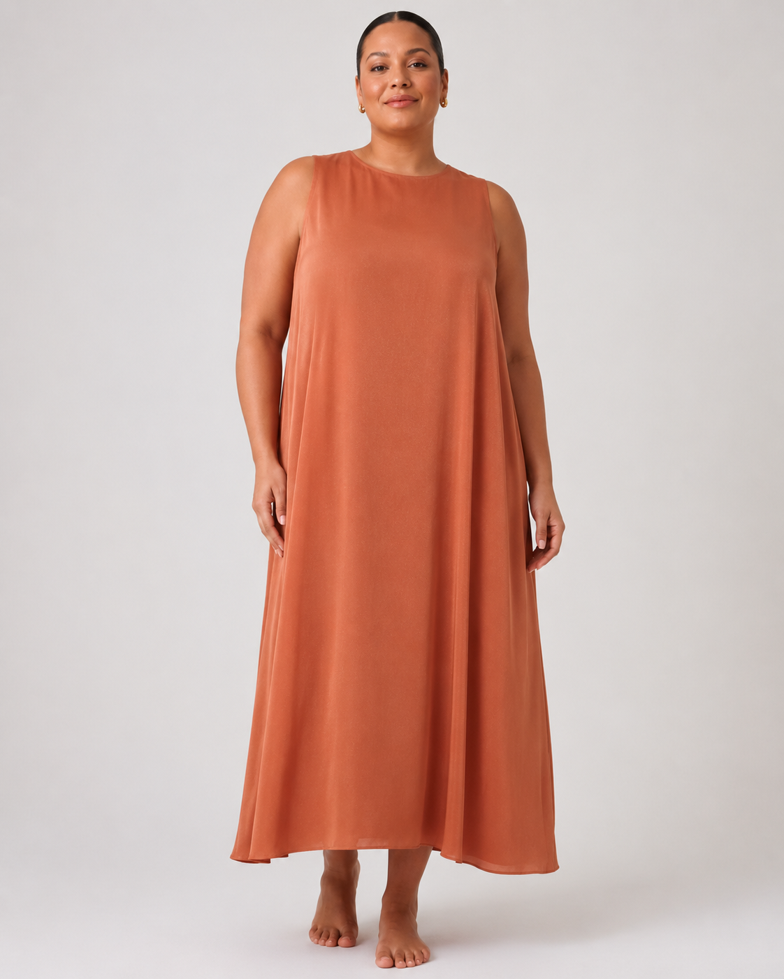 Plus Size Αέρινο Μάξι Φόρεμα Orchidea σε Κεραμιδί Απόχρωση με Μεταξένια Υφή