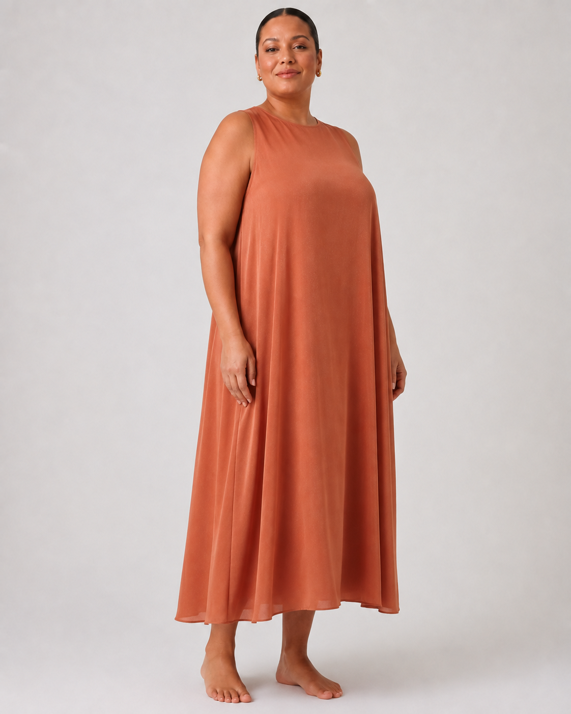 Plus Size Αέρινο Μάξι Φόρεμα Orchidea σε Κεραμιδί Απόχρωση με Μεταξένια Υφή