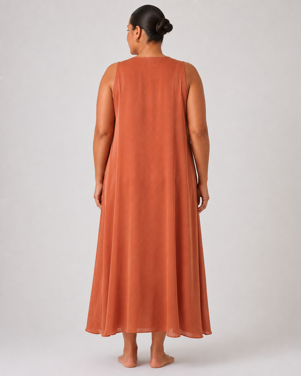 Plus Size Αέρινο Μάξι Φόρεμα Orchidea σε Κεραμιδί Απόχρωση με Μεταξένια Υφή