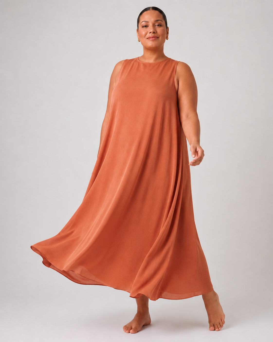 Plus Size Αέρινο Μάξι Φόρεμα Orchidea σε Κεραμιδί Απόχρωση με Μεταξένια Υφή