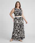 Plus Size Σετ 2 Τεμαχίων με Crop Top & Μάξι Παντελόνα σε Ασπρόμαυρο Floral Print