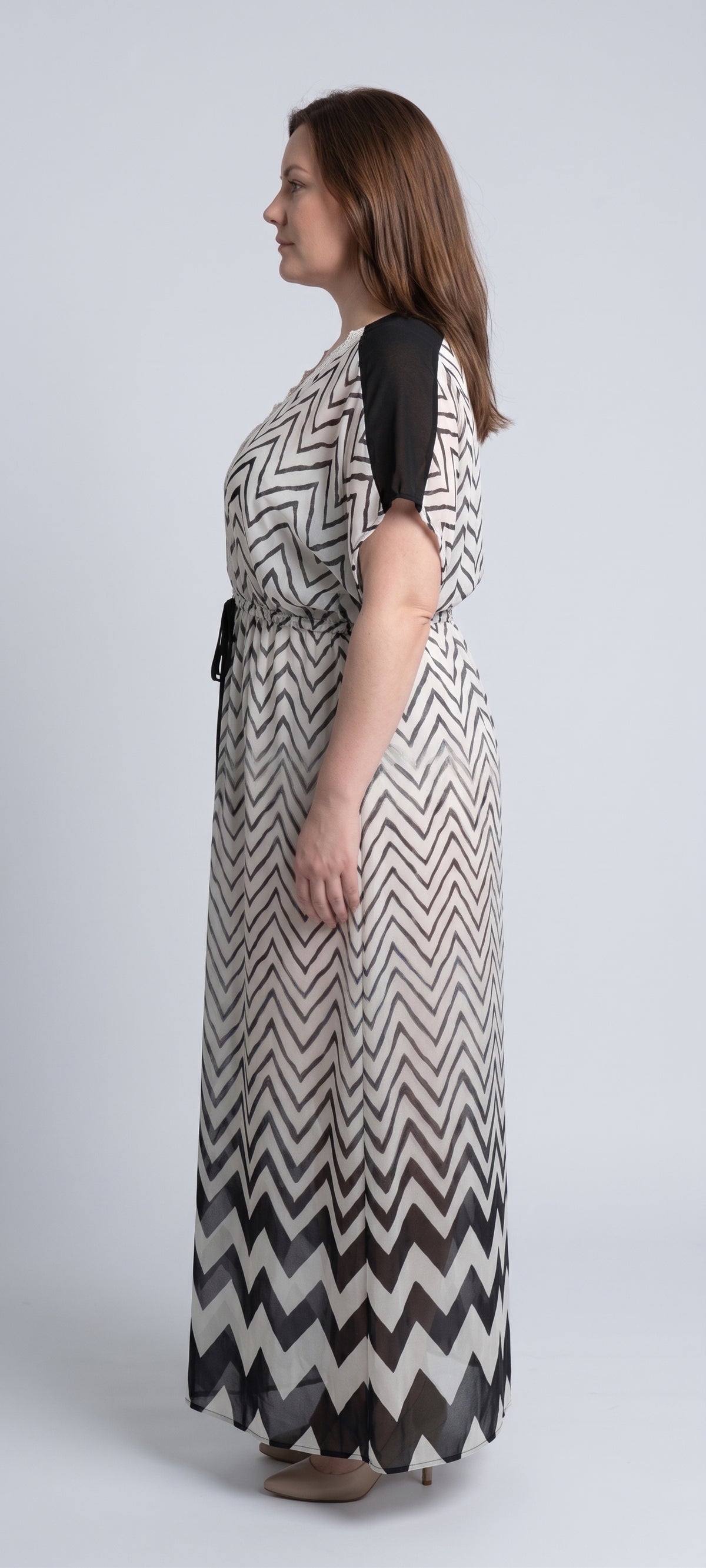 Plus Size Διάφανη Μάξι Τουνίκ Just Perfect με Chevron Print & Δαντέλα