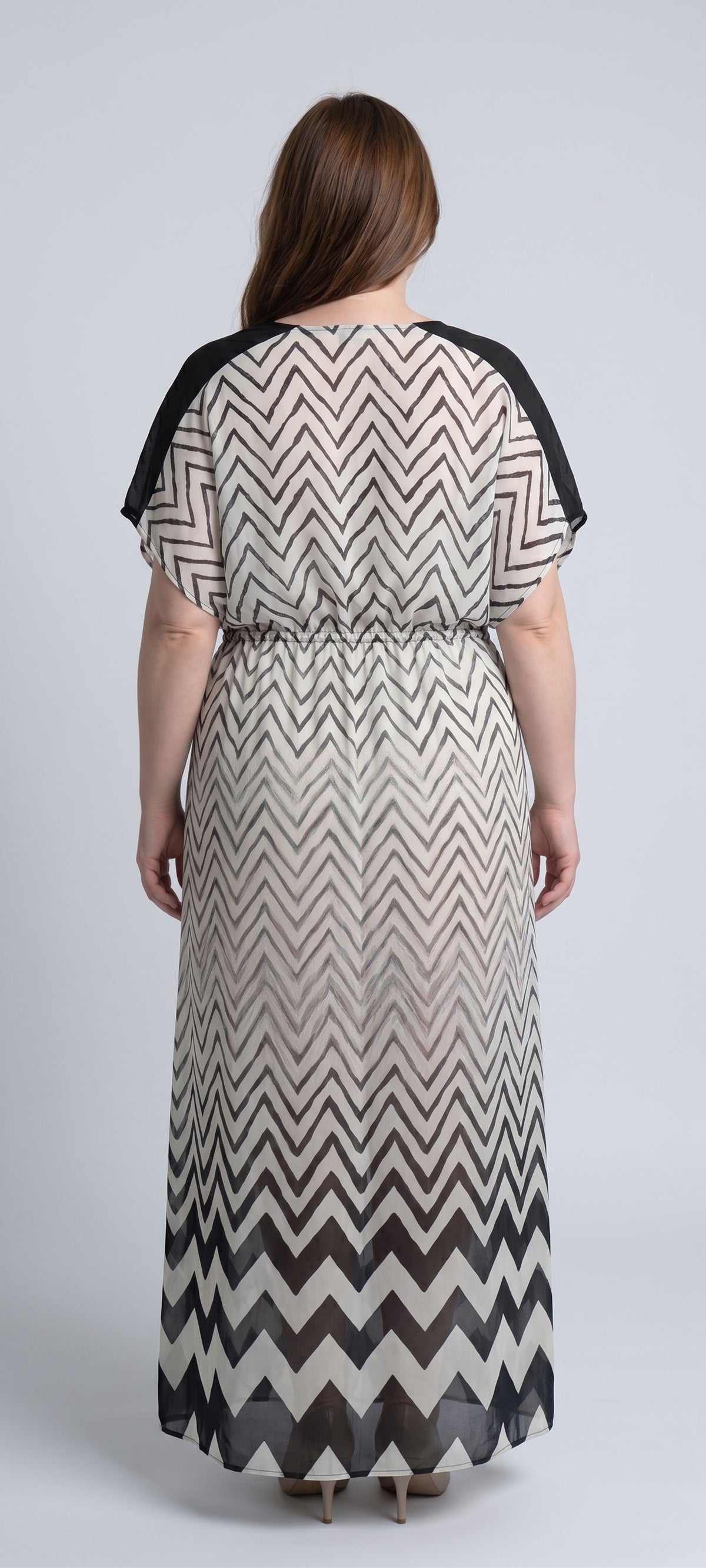 Plus Size Διάφανη Μάξι Τουνίκ Just Perfect με Chevron Print & Δαντέλα