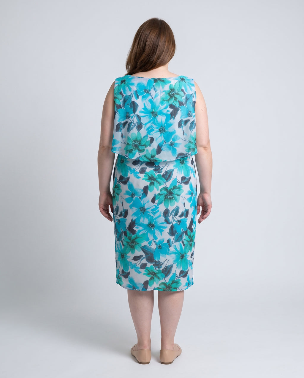 Plus Size Μίντι Φόρεμα Orcidea με Floral Μοτίβο σε Τιρκουάζ & Αέρινη Επικάλυψη