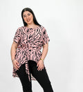 VOICE fashion Pink Animal Print Tunic – Αέρινη Μπλούζα με Δέσιμο στη Μέση & Ασύμμετρο Τελείωμα
