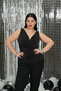 voice fashion Γυναικεία Μπλούζα Lurex Αμάνικη με Ντραπέ Ντεκολτέ – Βραδινή Λαμπερή