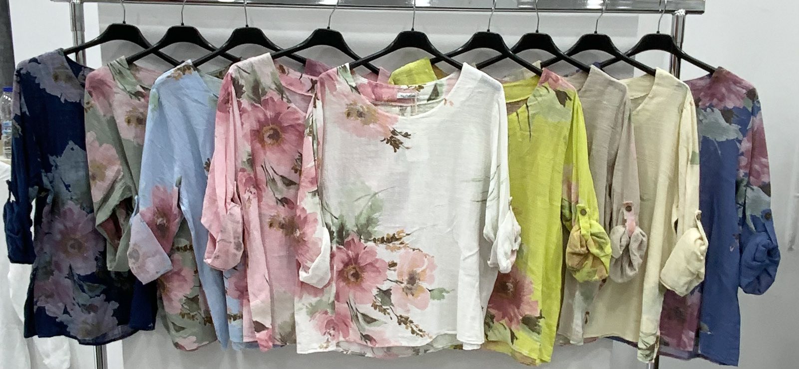 Λινό σετ floral μπλούζα & παντελόνα