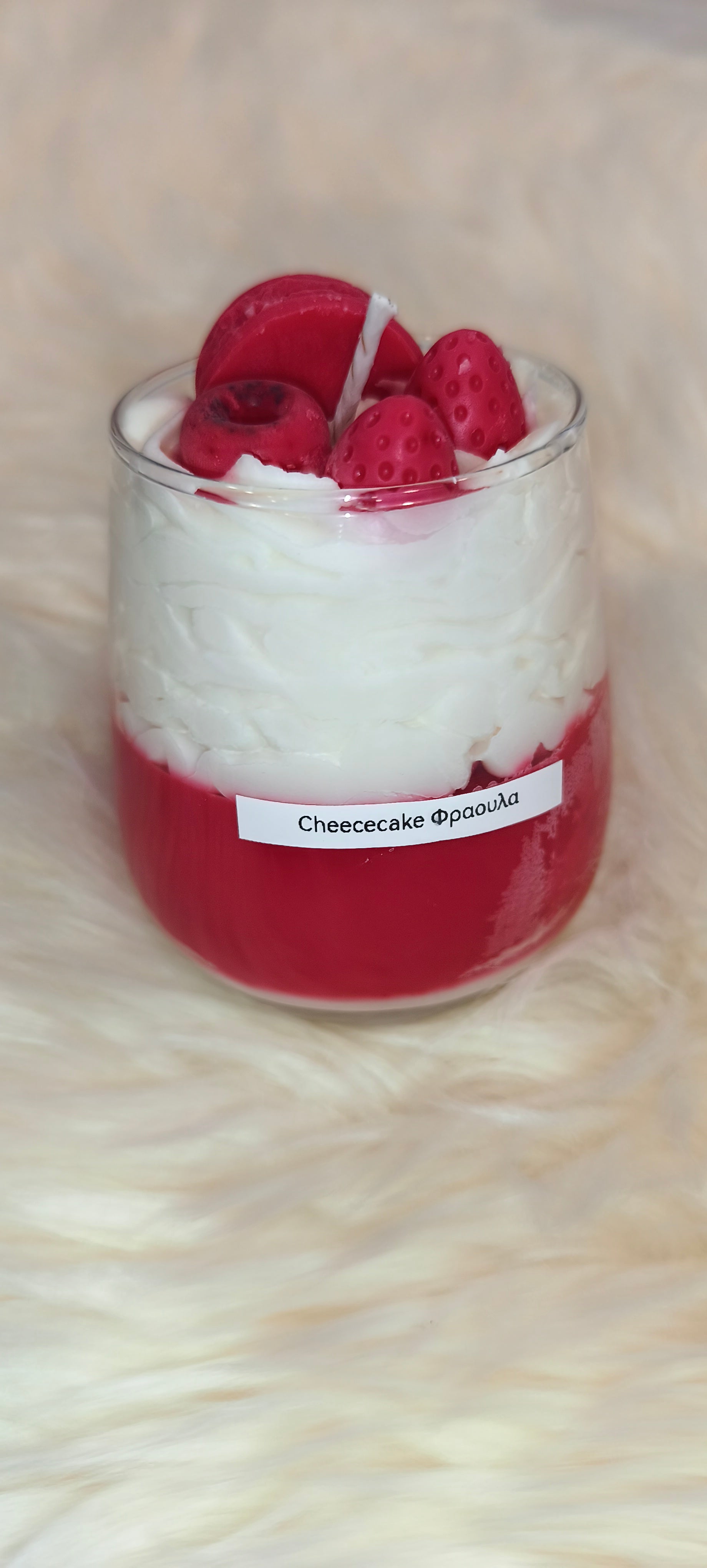 Χειροποίητο Αρωματικό Κερί “Cheesecake Φράουλα” σε Γυάλινο Ποτήρι