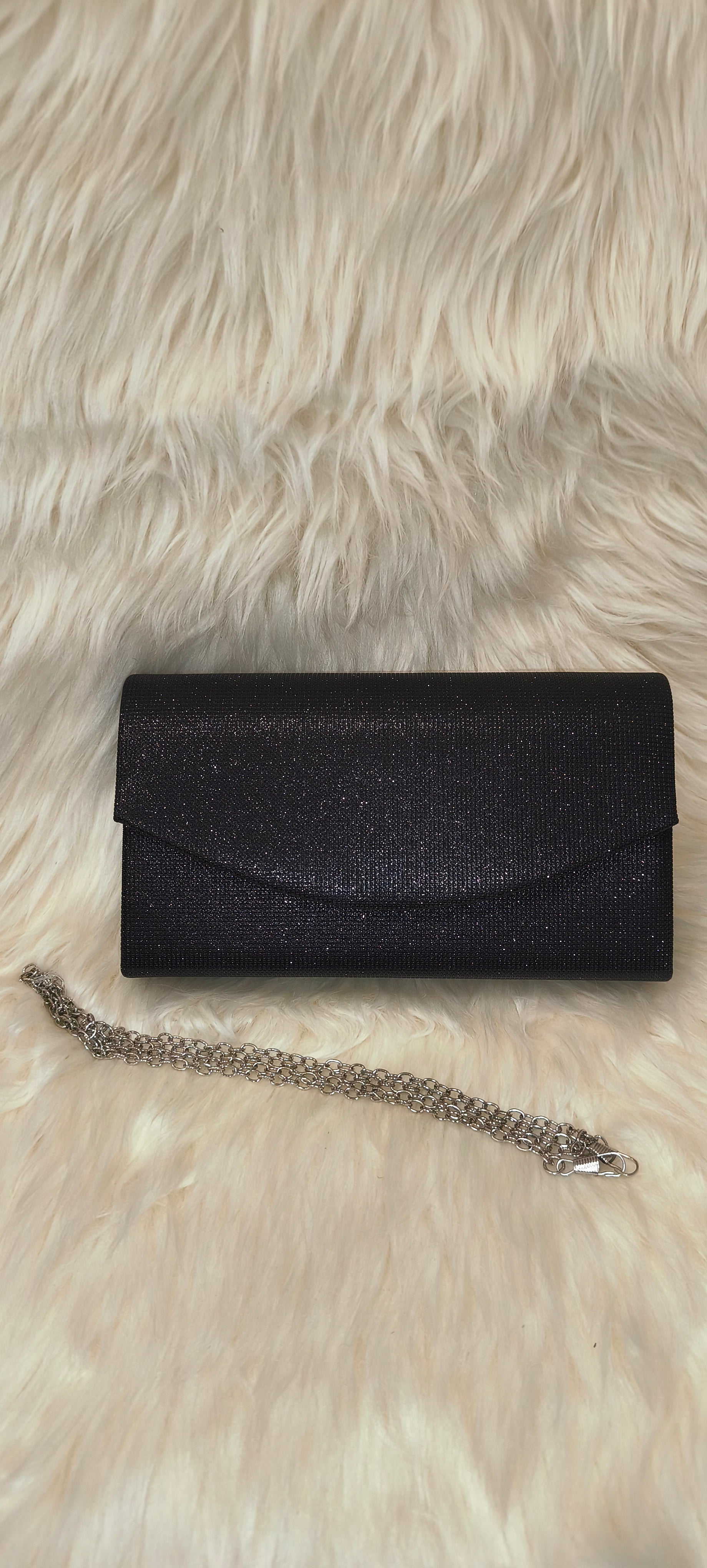 Γυναικείο Βραδινό Τσαντάκι Clutch Μαύρο με Glitter και Αλυσίδα