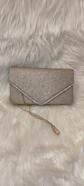 Γυναικείο Βραδινό Τσαντάκι Clutch Χρυσό με Strass και Αλυσίδα