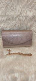 Γυναικείο Βραδινό Τσαντάκι Clutch Ροζ Χρυσό με Glitter και Αλυσίδα
