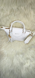 Maxfly Bright White Monogram Handbag – Κομψή Μίνι Τσάντα Χειρός & Ώμου σε Λευκό