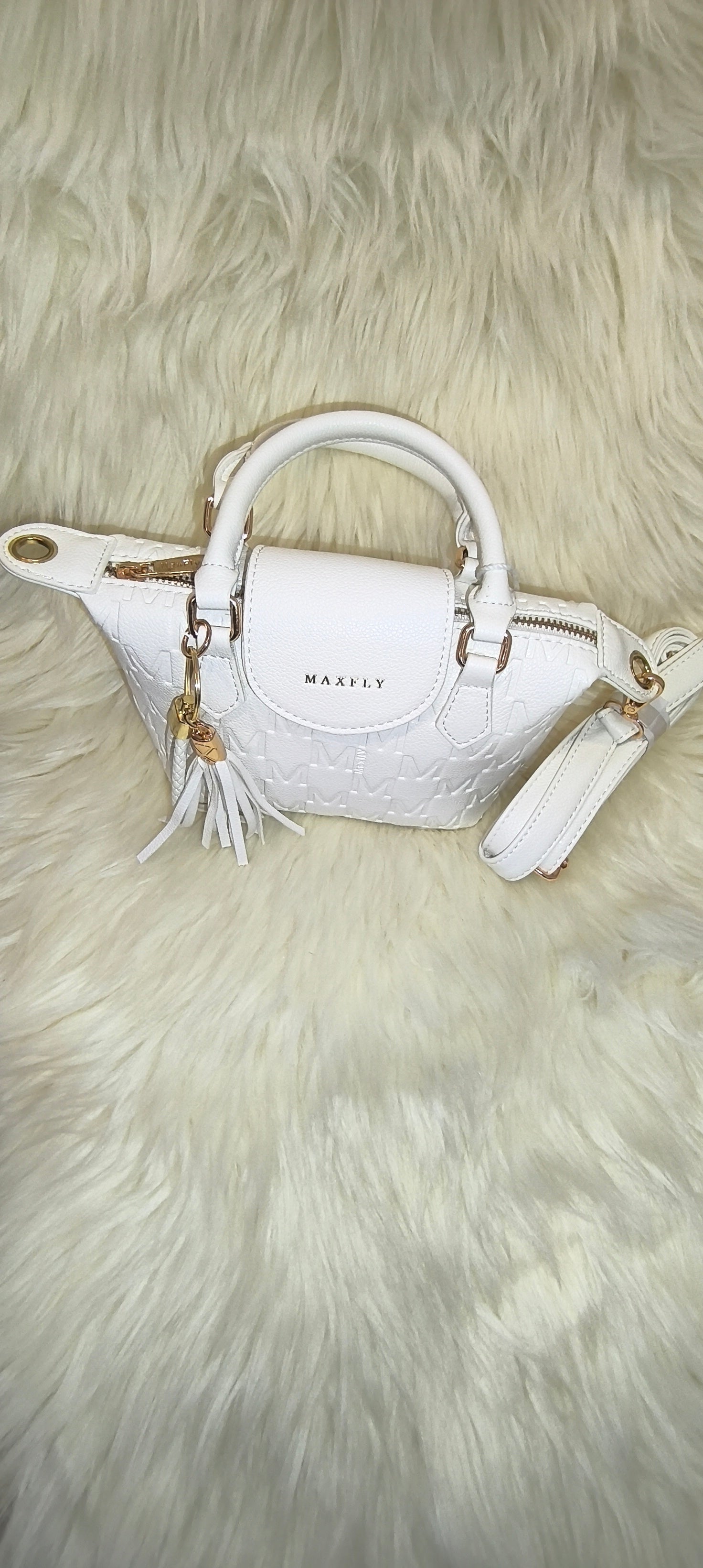 Maxfly Bright White Monogram Handbag – Κομψή Μίνι Τσάντα Χειρός & Ώμου σε Λευκό
