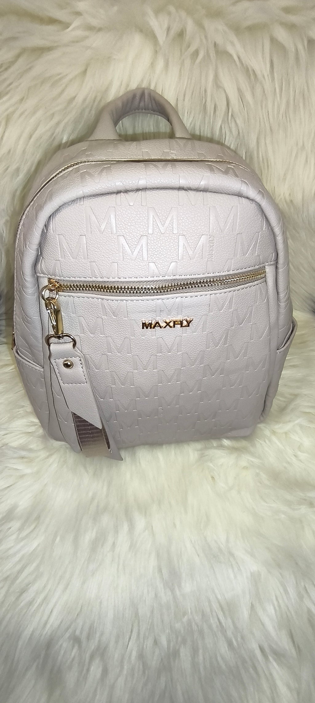 Maxfly Signature Monogram Backpack – Γυναικείο Σακίδιο Πλάτης σε Light Grey/Stone Απόχρωση