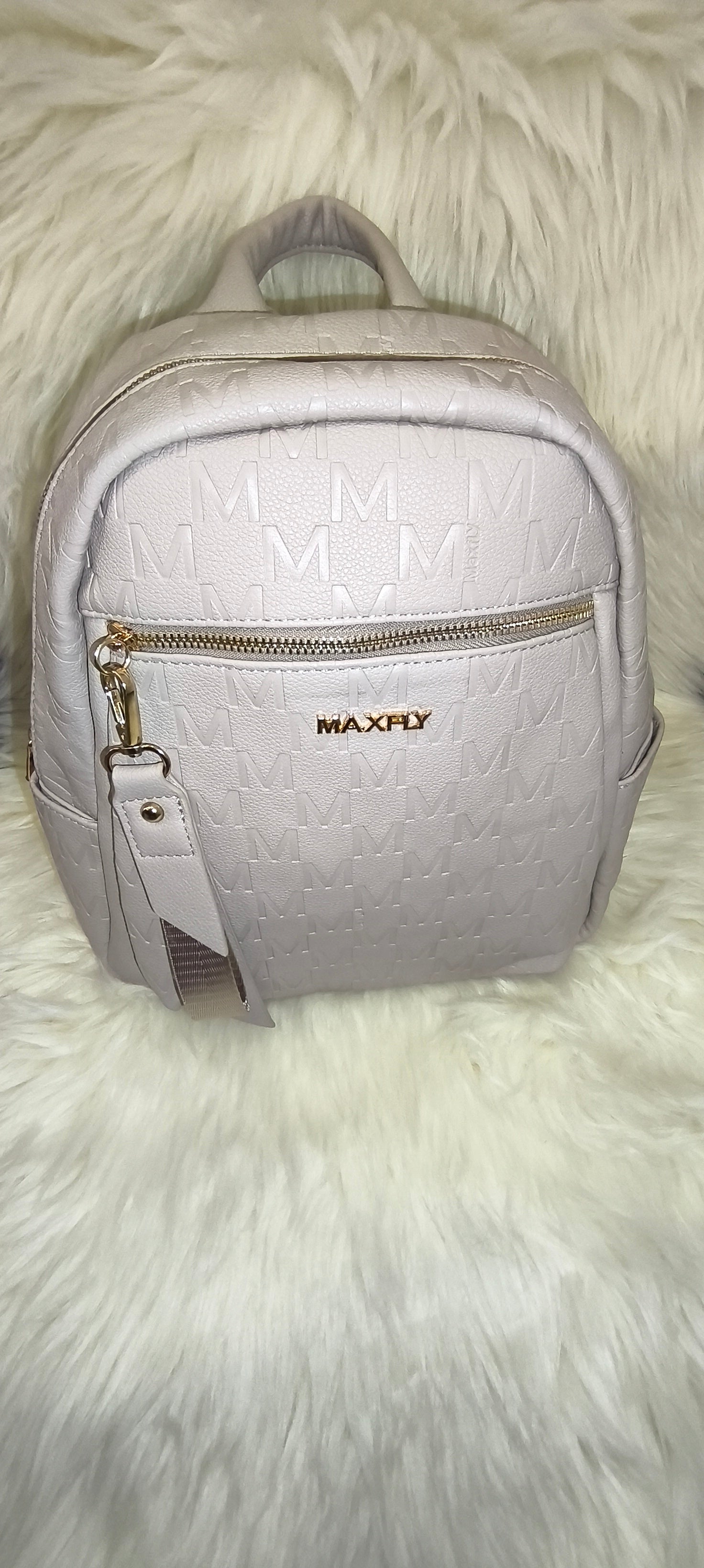 Maxfly Signature Monogram Backpack – Γυναικείο Σακίδιο Πλάτης σε Light Grey/Stone Απόχρωση