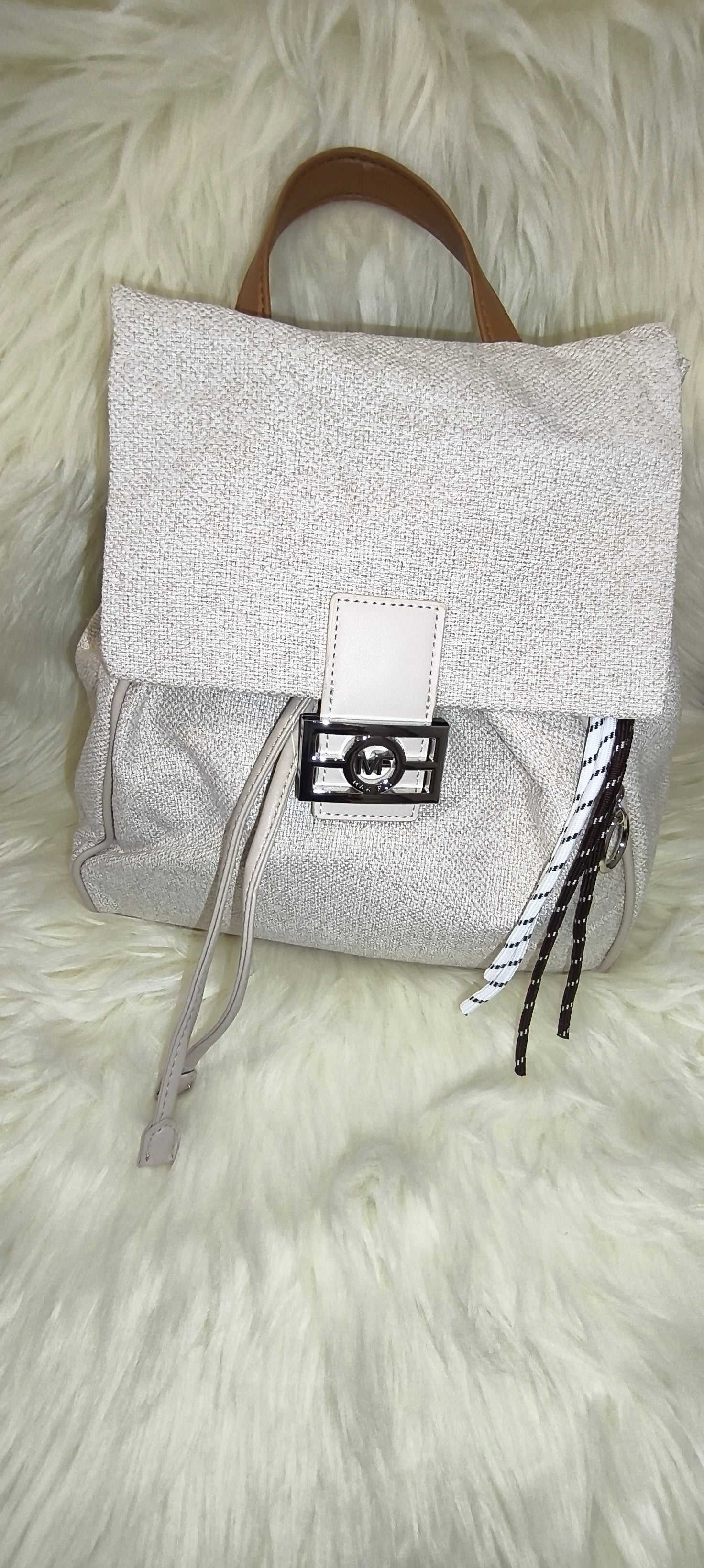 Maxfly City Backpack – Γυναικείο Σακίδιο Πλάτης με Tweed Υφή & Camel Λεπτομέρειες