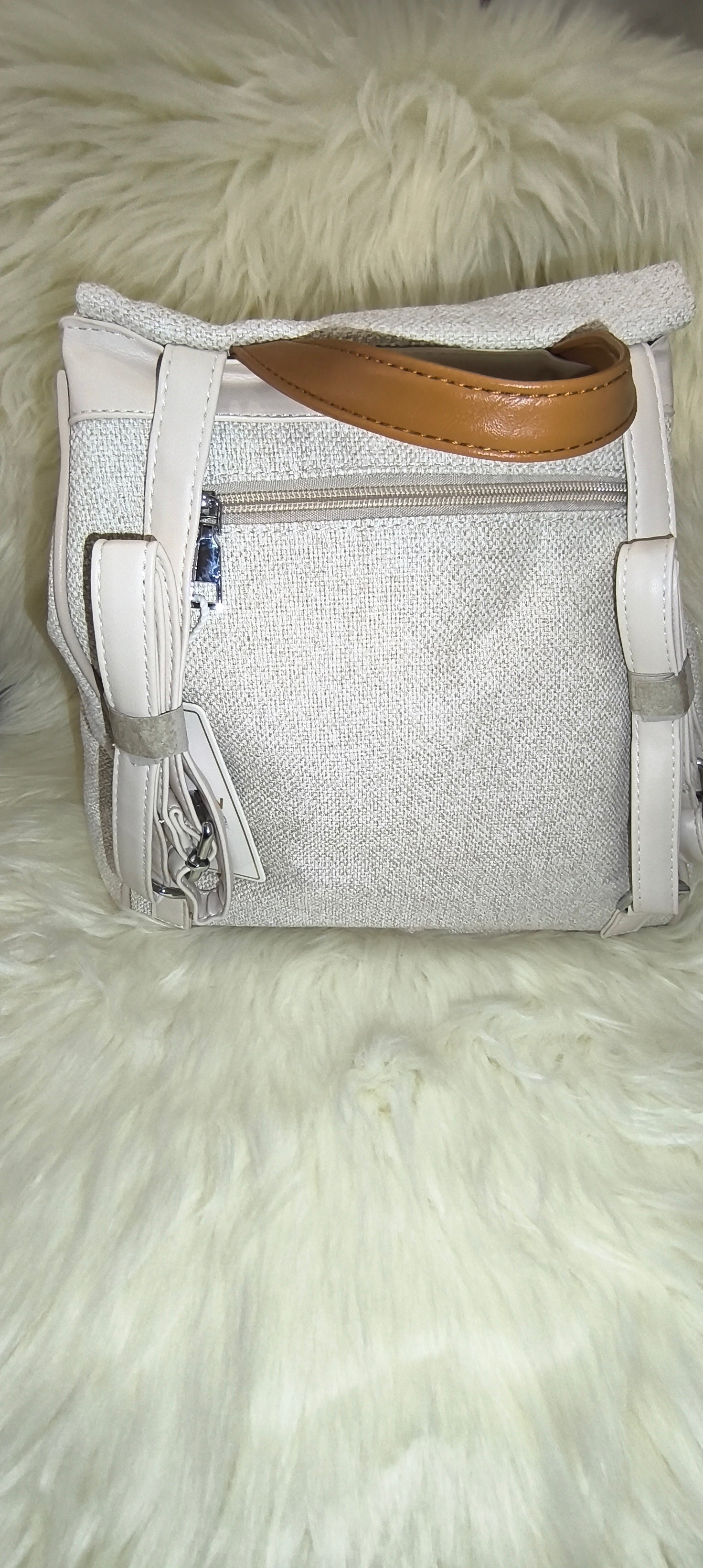 Maxfly City Backpack – Γυναικείο Σακίδιο Πλάτης με Tweed Υφή & Camel Λεπτομέρειες