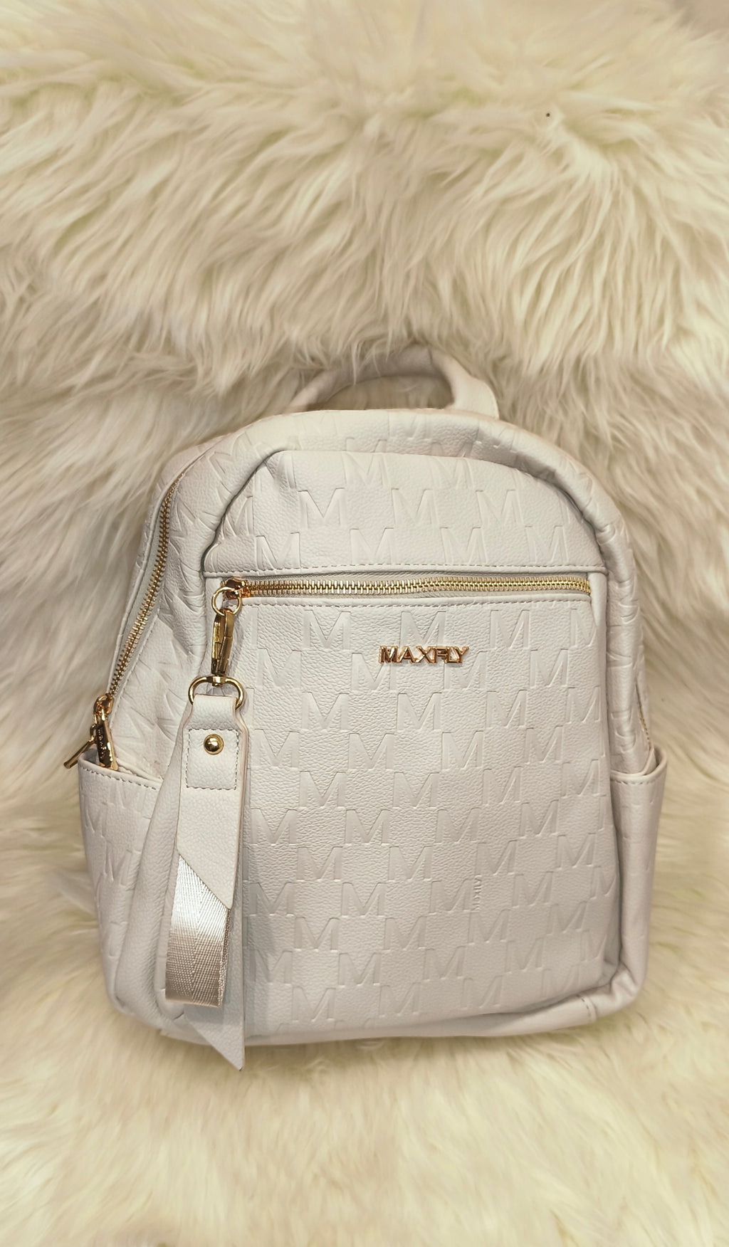 Maxfly Signature Monogram Backpack – Γυναικείο Σακίδιο Πλάτης σε Φωτεινό Λευκό