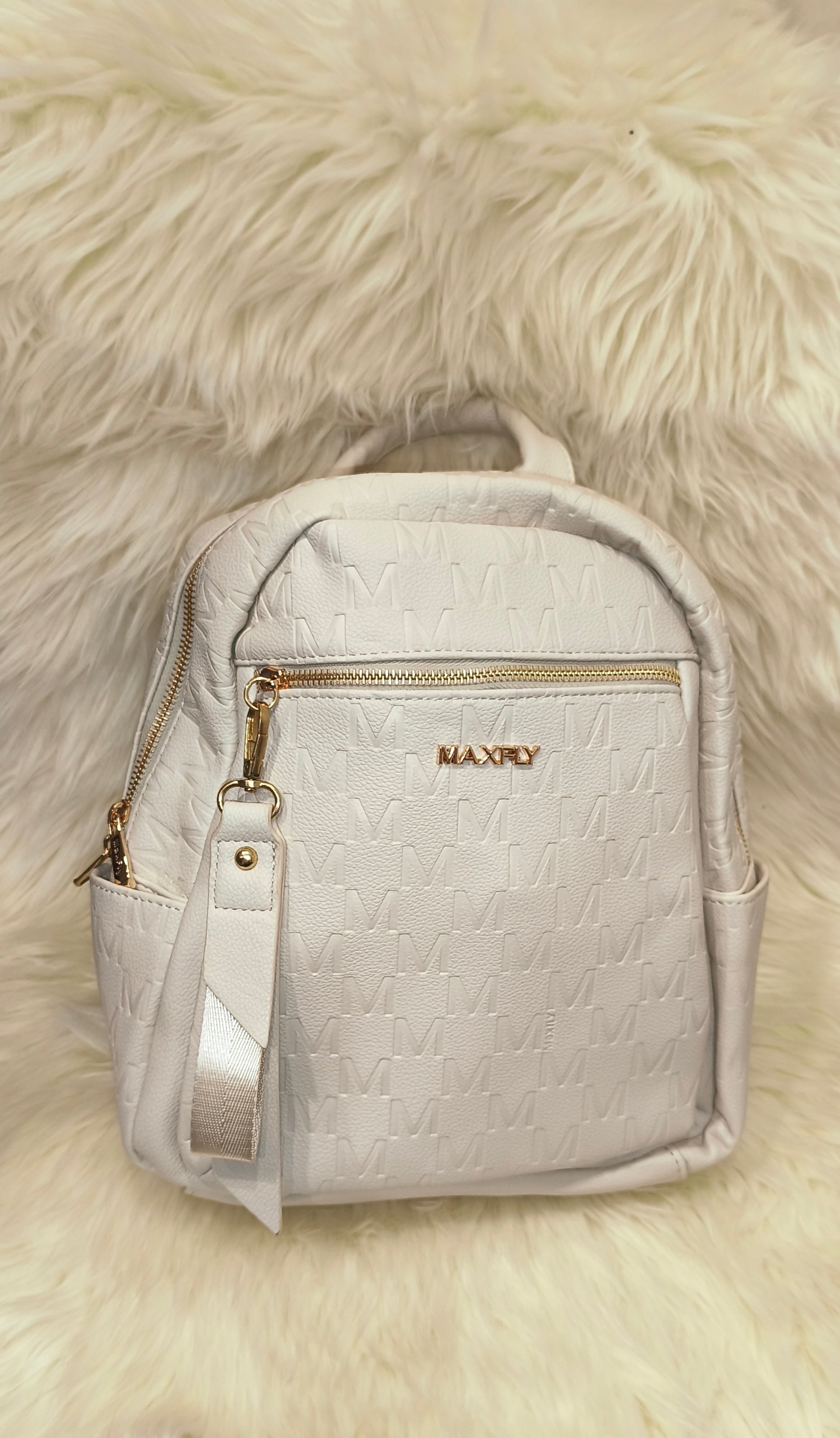 Maxfly Signature Monogram Backpack – Γυναικείο Σακίδιο Πλάτης σε Φωτεινό Λευκό
