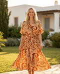 Plus Size Boho Maxi Φόρεμα με V Λαιμόκοψη & Γήινα Μοτίβα
